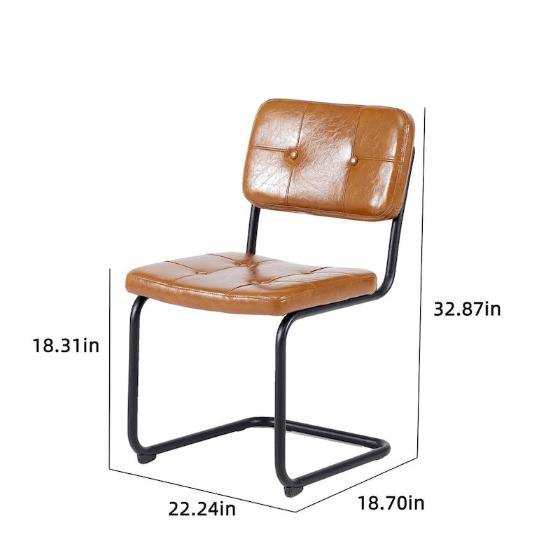 Tufted PU Leather Dining Chair with Black Metal Cantilever Base, Light Grey / Brown