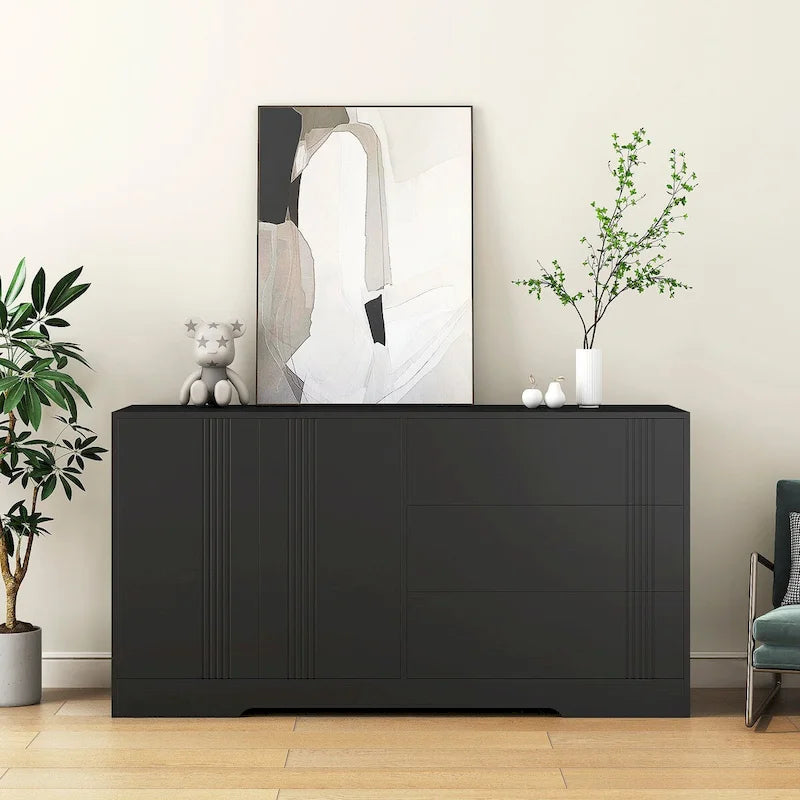 Freestanding Sideboard Storage Cabinet with Drawers Double Doors Adjustable Shelves Black White