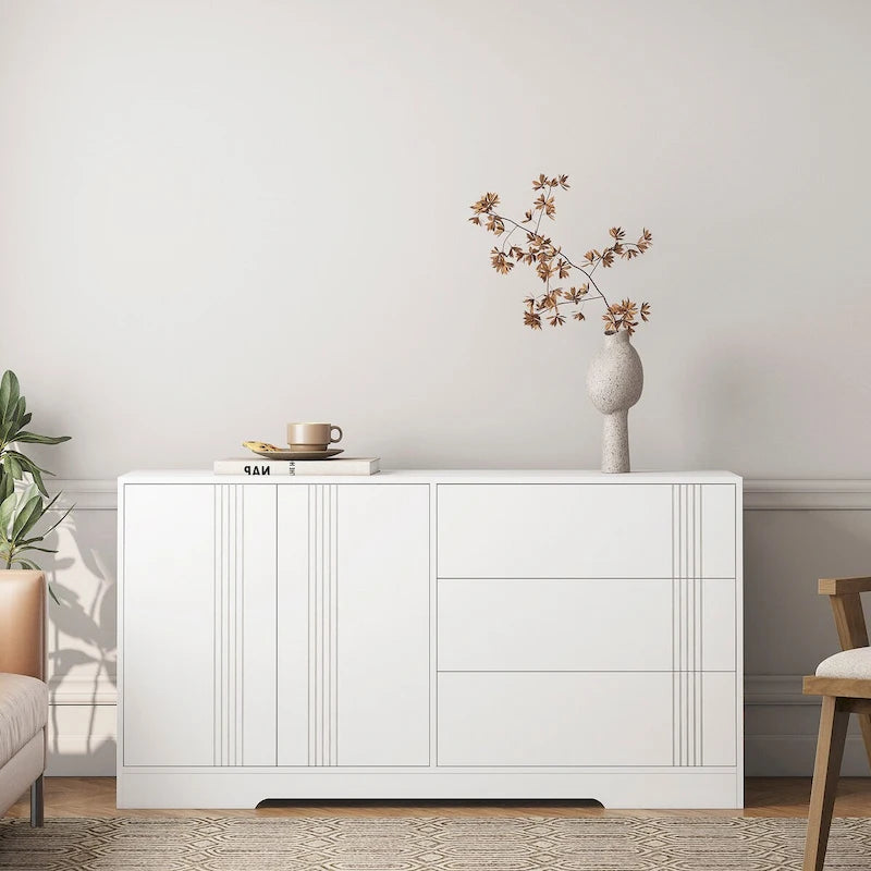 Freestanding Sideboard Storage Cabinet with Drawers Double Doors Adjustable Shelves Black White