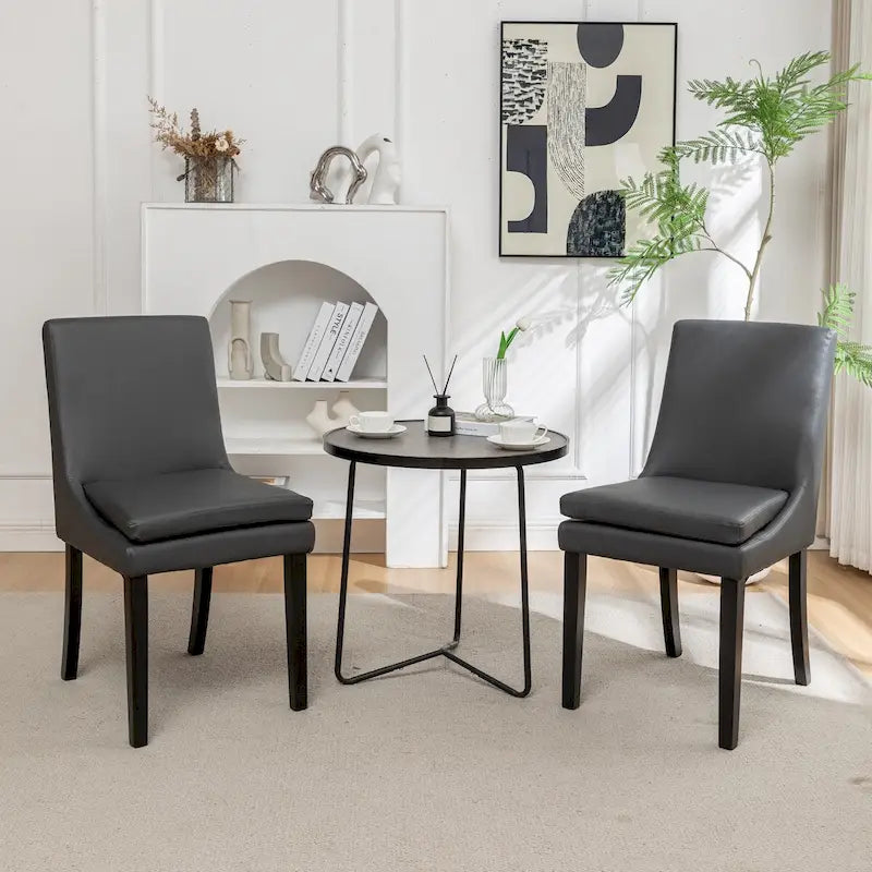 Upholstered Dining Chair Solid Wood Legs Tufted Linen Fabric Light Gray