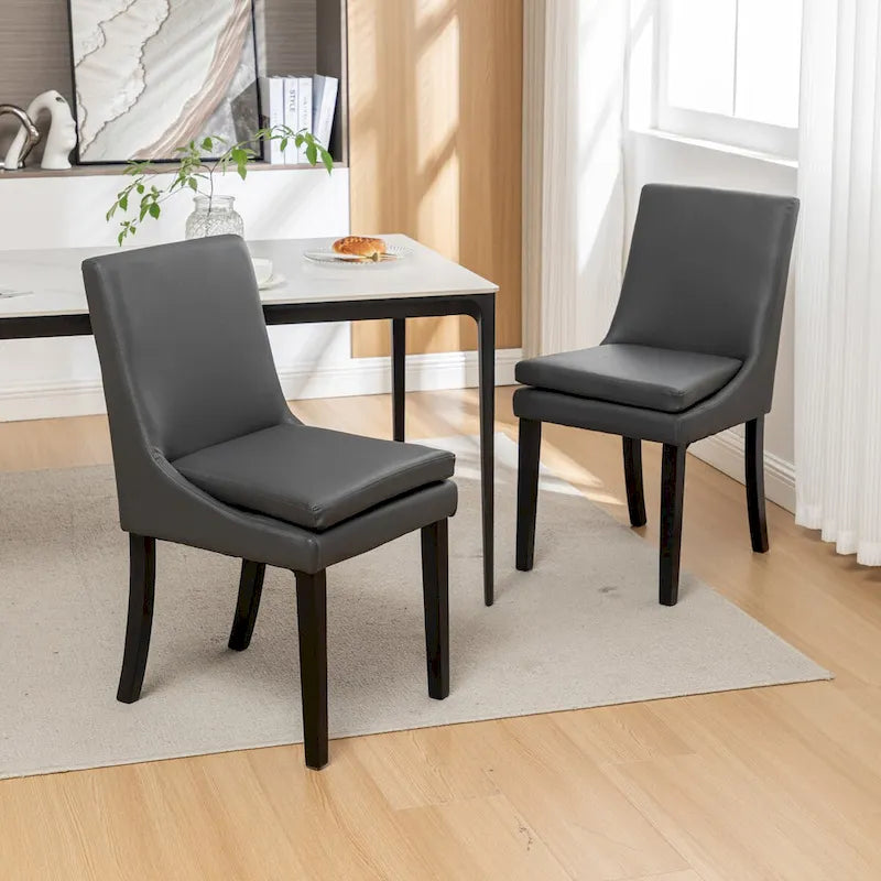 Upholstered Dining Chair Solid Wood Legs Tufted Linen Fabric Light Gray