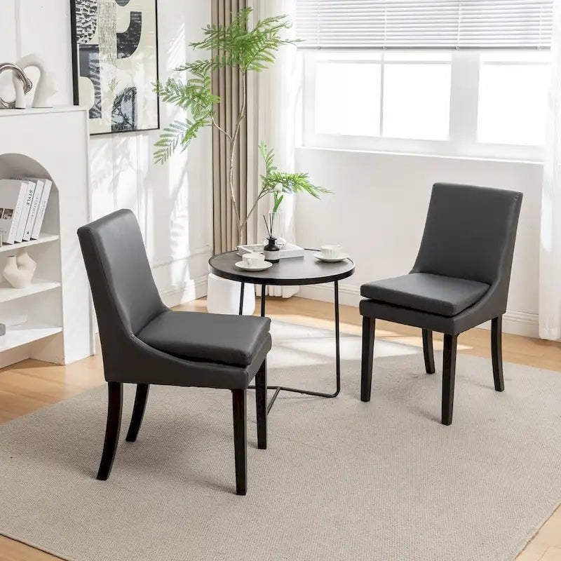 Upholstered Dining Chair Solid Wood Legs Tufted Linen Fabric Light Gray
