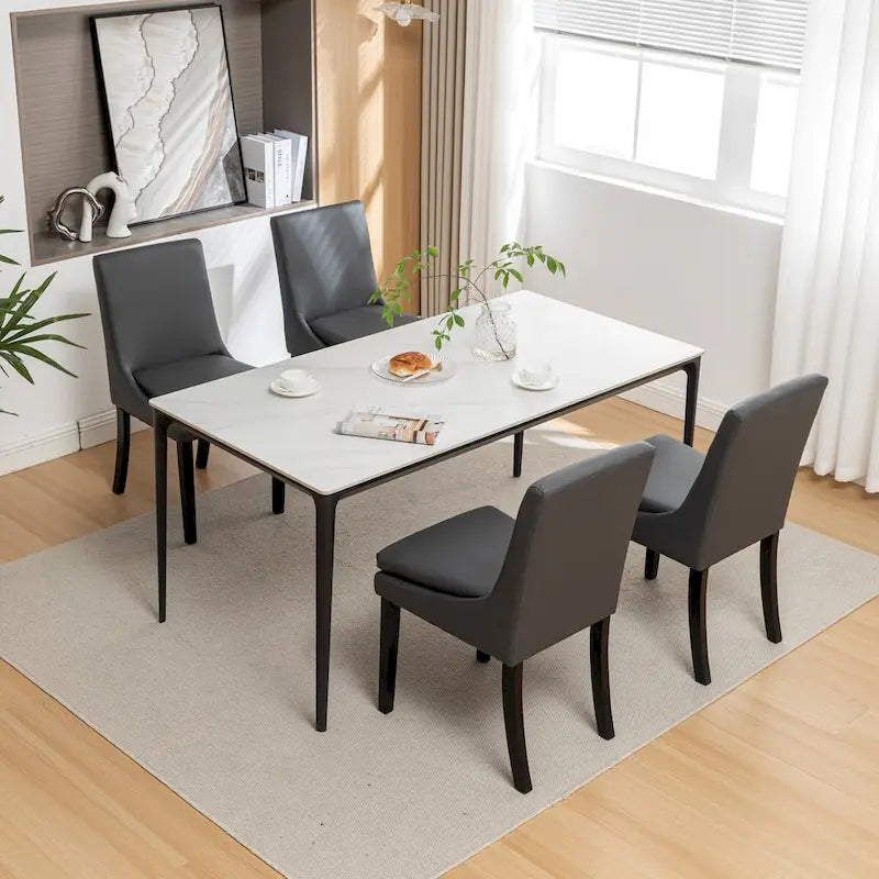 Upholstered Dining Chair Solid Wood Legs Tufted Linen Fabric Light Gray