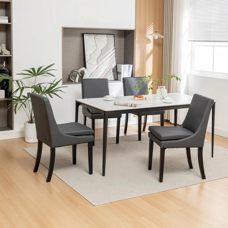 Upholstered Dining Chair Solid Wood Legs Tufted Linen Fabric Light Gray