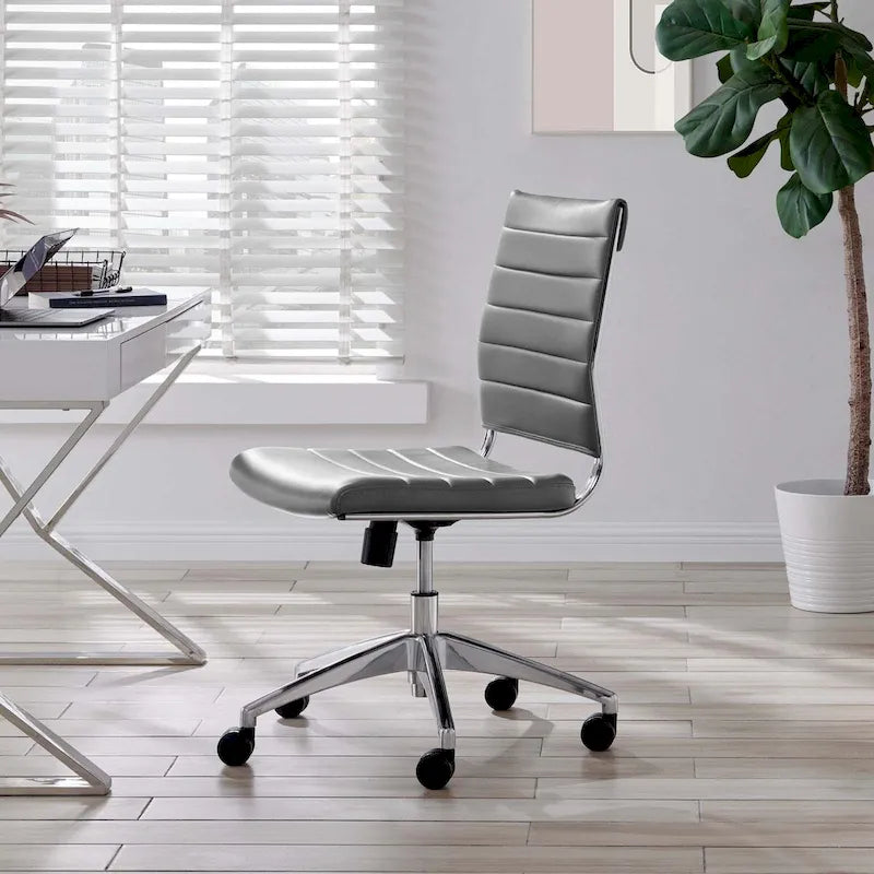 Mid-Back Adjustable Office Chair with Channel Tufted Vinyl Cushion