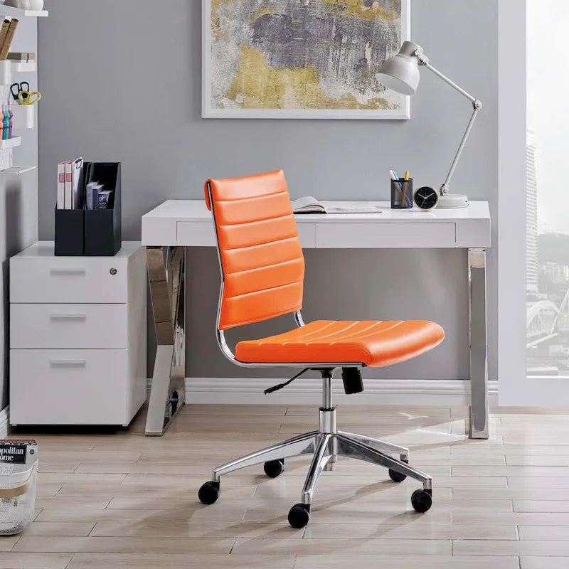 Mid-Back Adjustable Office Chair with Channel Tufted Vinyl Cushion