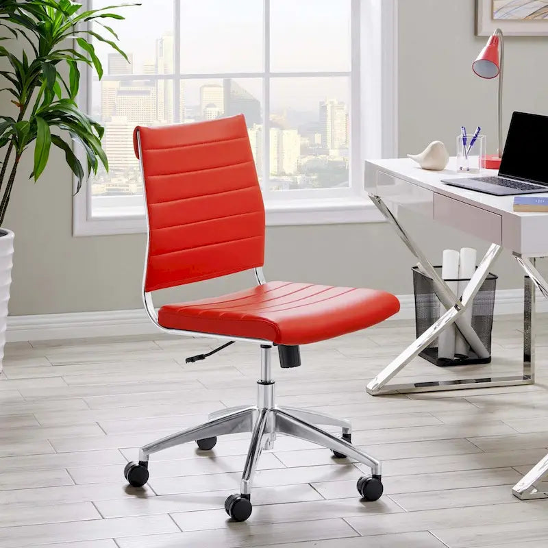 Mid-Back Adjustable Office Chair with Channel Tufted Vinyl Cushion