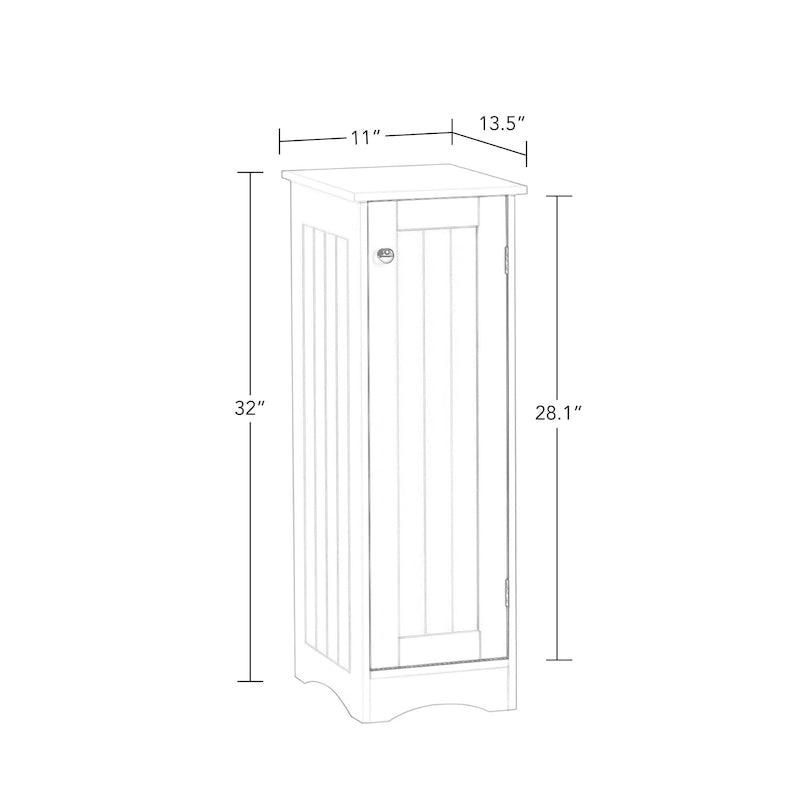 Slim Single Door Bathroom Floor Storage Cabinet with Adjustable Shelves White Painted