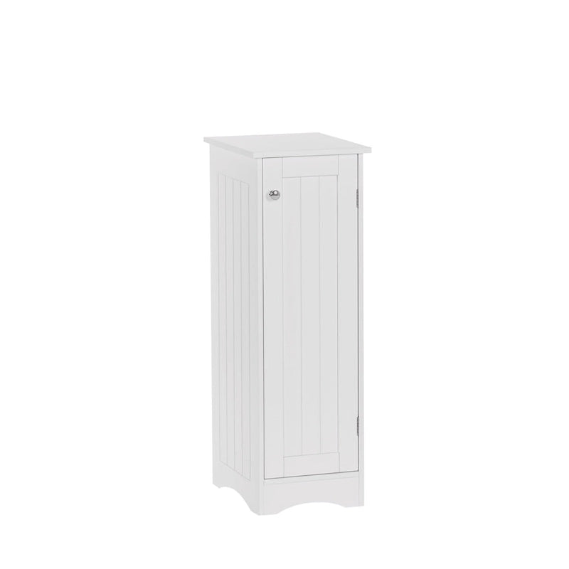 Slim Single Door Bathroom Floor Storage Cabinet with Adjustable Shelves White Painted