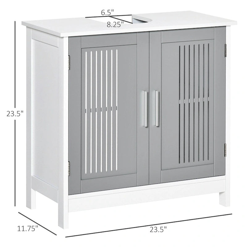 White Gray Double Door Under Sink Bathroom Storage Cabinet with Adjustable Shelf