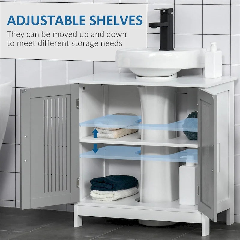 White Gray Double Door Under Sink Bathroom Storage Cabinet with Adjustable Shelf