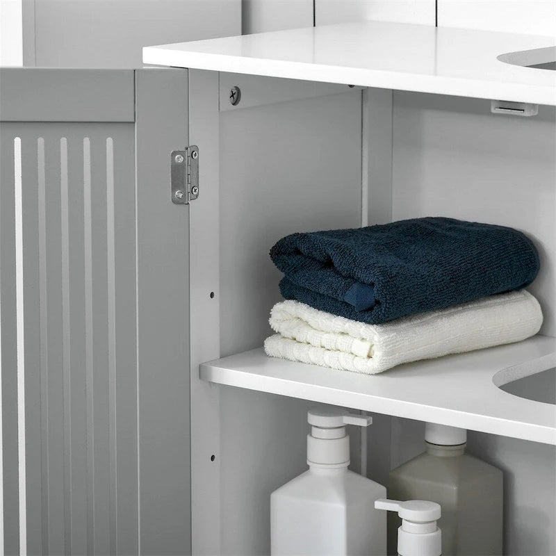 White Gray Double Door Under Sink Bathroom Storage Cabinet with Adjustable Shelf