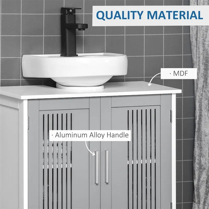 White Gray Double Door Under Sink Bathroom Storage Cabinet with Adjustable Shelf