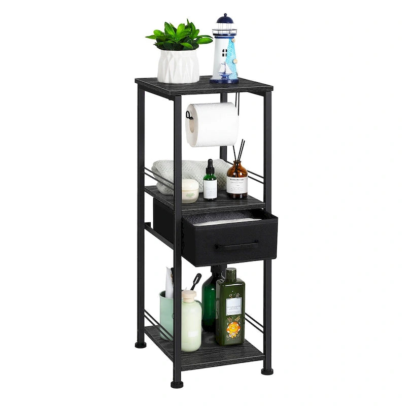 3-Tier Freestanding Bathroom Storage Cabinet with Toilet Paper Holder and Sliding Drawer, Rustic Brown