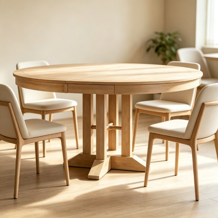 Table de salle à manger ronde et extensible de style fermier avec plateau en placage de chêne, noir et marron